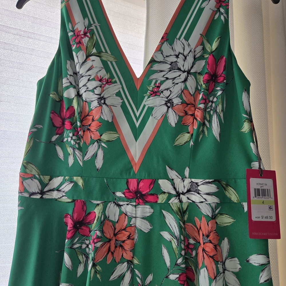 Vince Camuto Green Floral Backless Dress